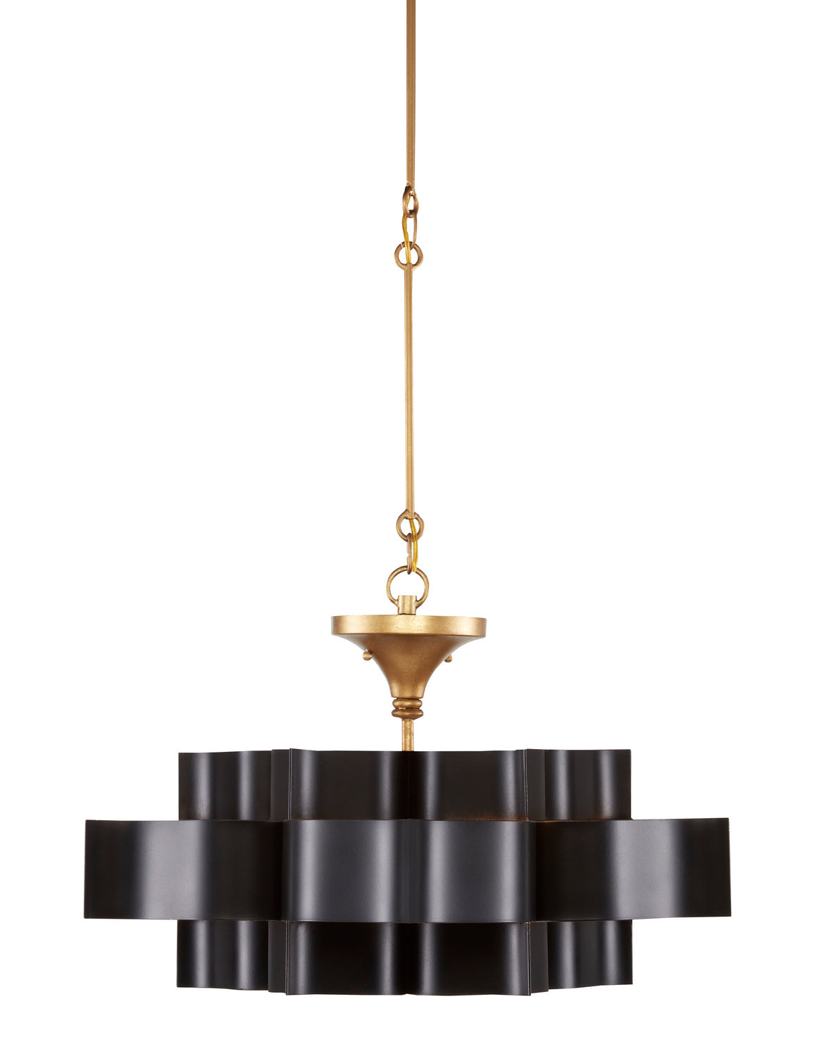 Currey and Company - 9000-0855 - One Light Chandelier - Grand Lotus Collection - Satin Black/Contemporary Gold Leaf