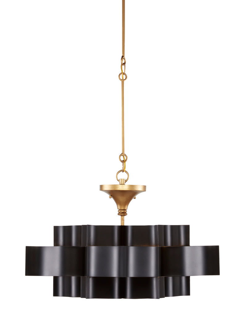 Currey and Company - 9000-0855 - One Light Chandelier - Grand Lotus Collection - Satin Black/Contemporary Gold Leaf