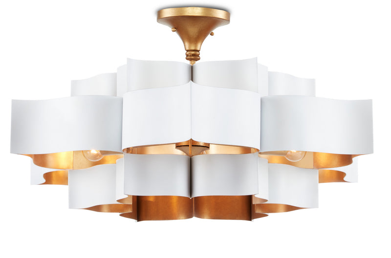 Currey and Company - 9000-0857 - Six Light Chandelier - Grand Lotus Collection - Sugar White/Contemporary Gold Leaf