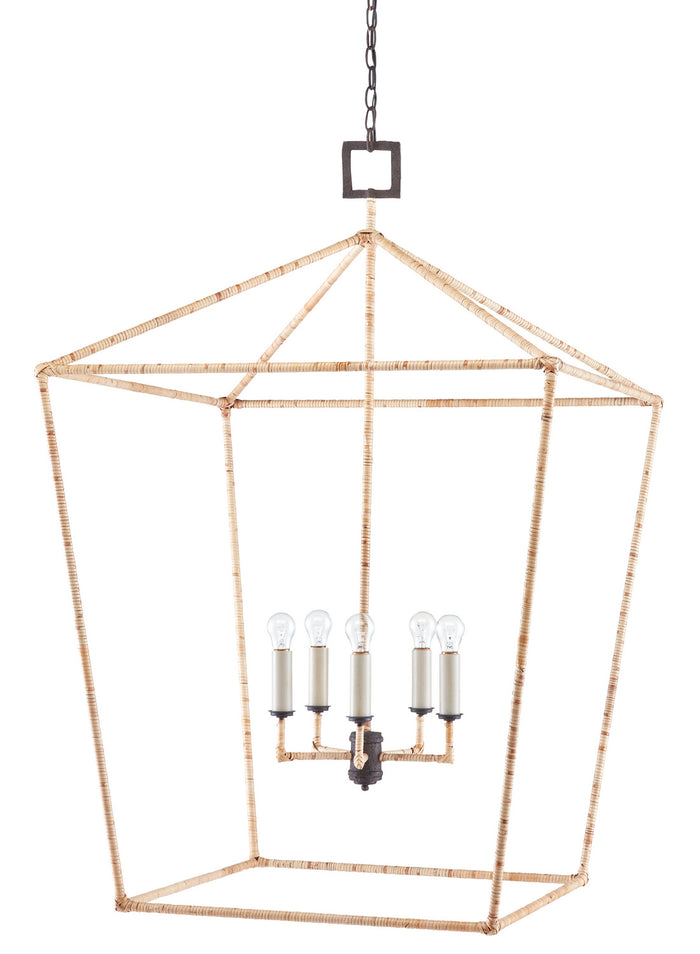 Currey and Company Five Light Lantern from the Denison Rattan collection in Mole Black/Natural finish