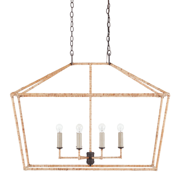 Currey and Company Six Light Lantern from the Denison Rattan collection in Mole Black/Natural finish