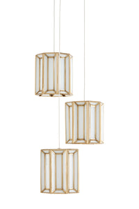 Currey and Company - 9000-0889 - Three Light Pendant - Daze - Antique Brass/White/Silver