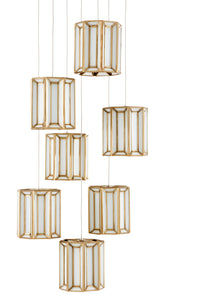 Currey and Company - 9000-0890 - Seven Light Pendant - Daze Collection - White/Antique Brass