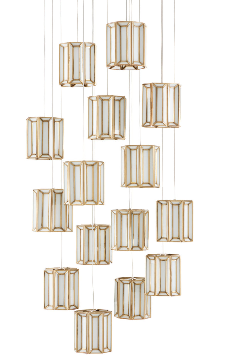 Currey and Company - 9000-0891 - 15 Light Pendant - Daze Collection - White/Antique Brass