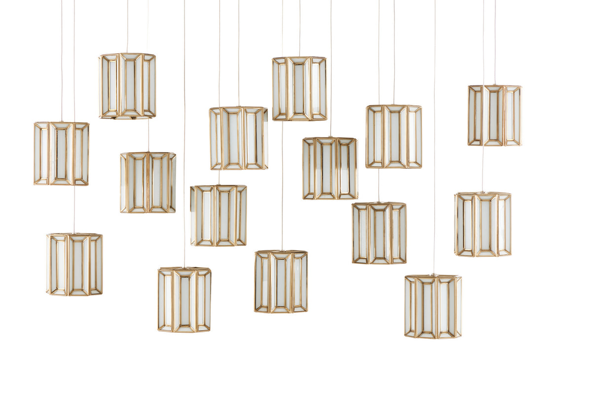 Currey and Company - 9000-0892 - 15 Light Pendant - Daze - Antique Brass/White/Silver