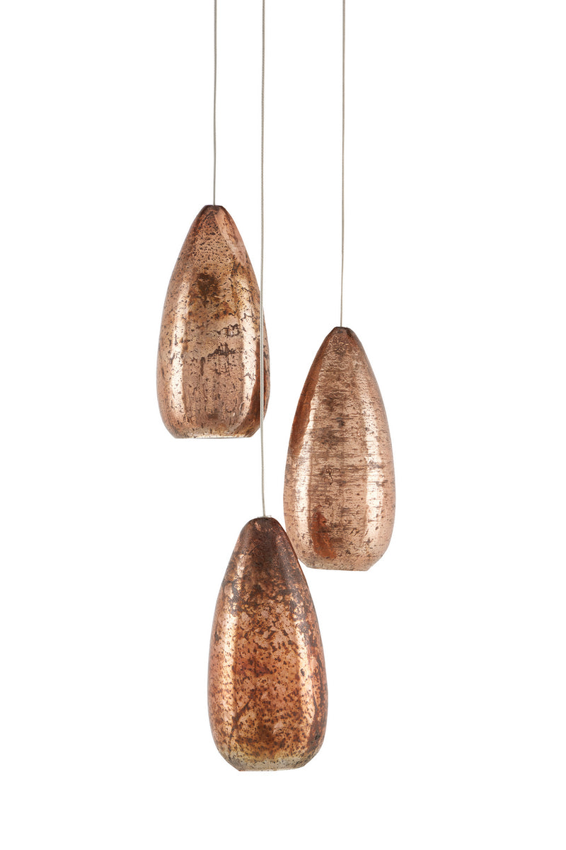 Currey and Company - 9000-0903 - Three Light Pendant - Rame Collection - Copper