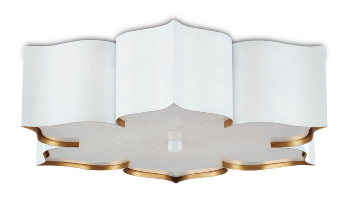 Currey and Company Two Light Flush Mount from the Grand Lotus collection in Sugar White/ Contemporary Gold finish