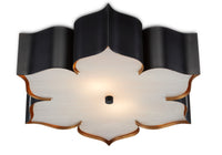 Currey and Company - 9999-0060 - Two Light Flush Mount - Grand Lotus Collection - Satin Black /Contemporary Gold