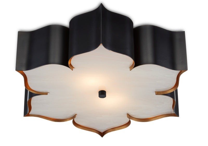 Currey and Company - 9999-0060 - Two Light Flush Mount - Grand Lotus Collection - Satin Black /Contemporary Gold