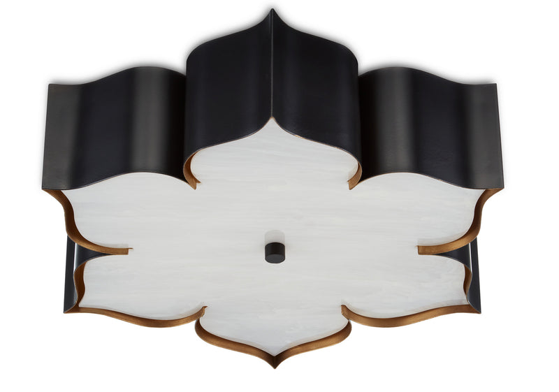 Currey and Company - 9999-0060 - Two Light Flush Mount - Grand Lotus Collection - Satin Black /Contemporary Gold