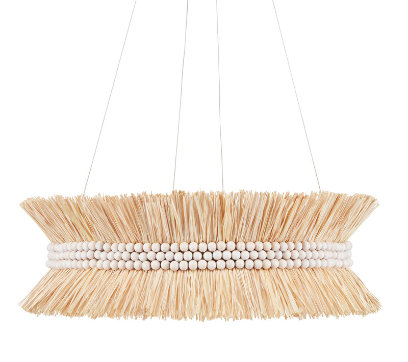 Currey and Company - 9000-0875 - Six Light Chandelier - Seychelles Collection - Sugar White/Natural Raffia
