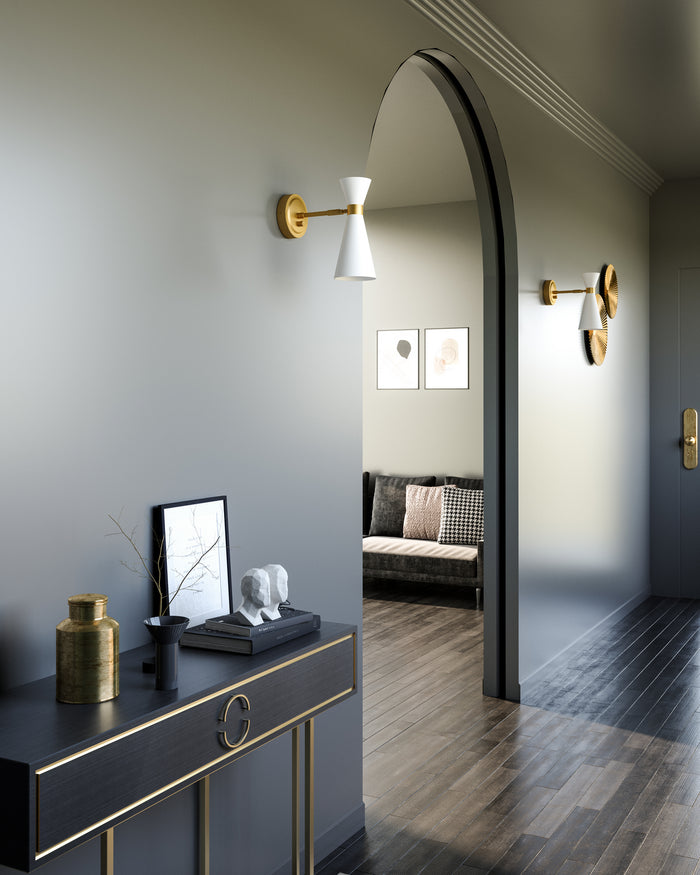 Alora One Light Vanity from the Blake collection in Aged Gold/Matte Black|Aged Gold/White finish