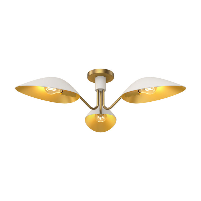 Alora Three Light Semi-Flush Mount from the Oscar collection in Aged Gold/Matte Black|Aged Gold/White finish
