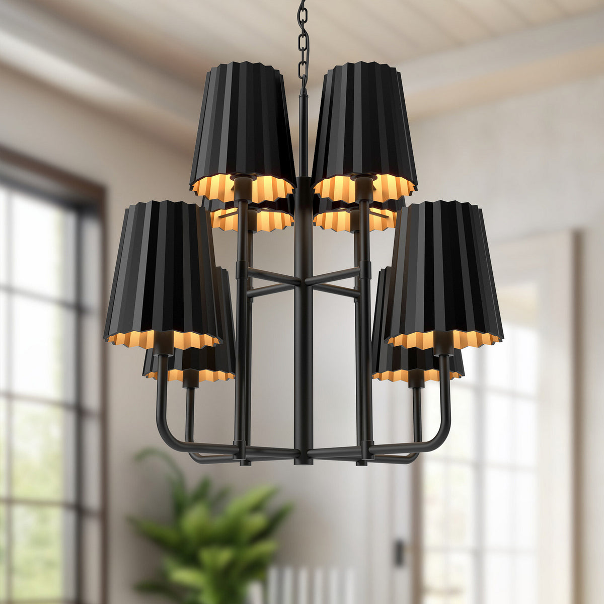 Alora - CH528830MB - Eight Light Chandelier - Plisse - Matte Black