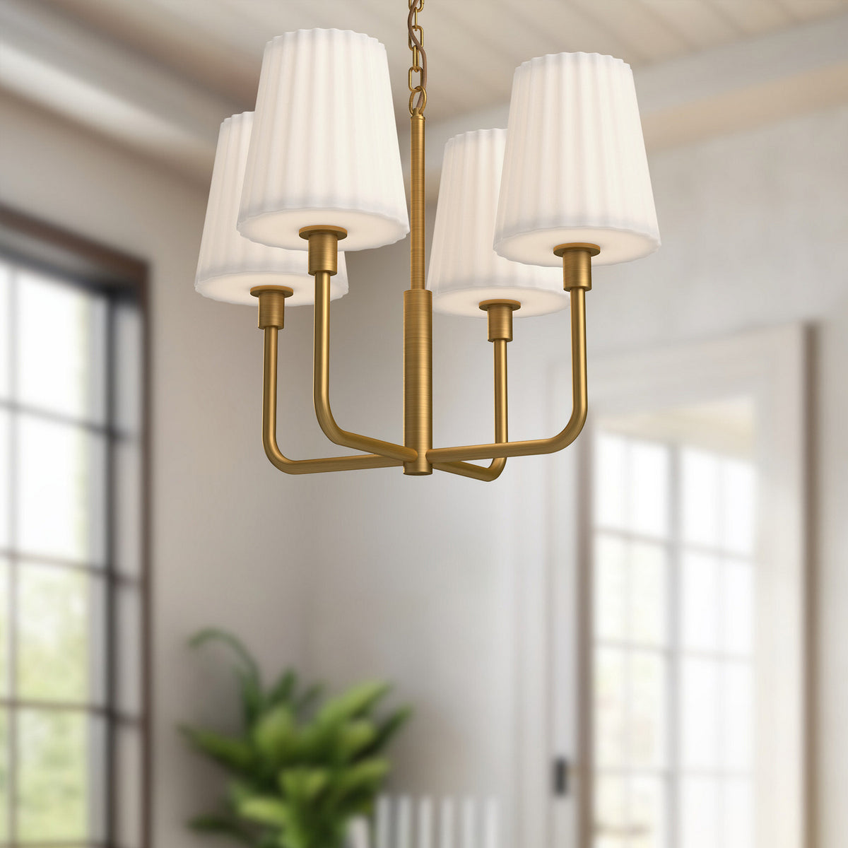 Alora - CH628423AGOP - Four Light Chandelier - Plisse - Aged Gold/Opal Matte Glass