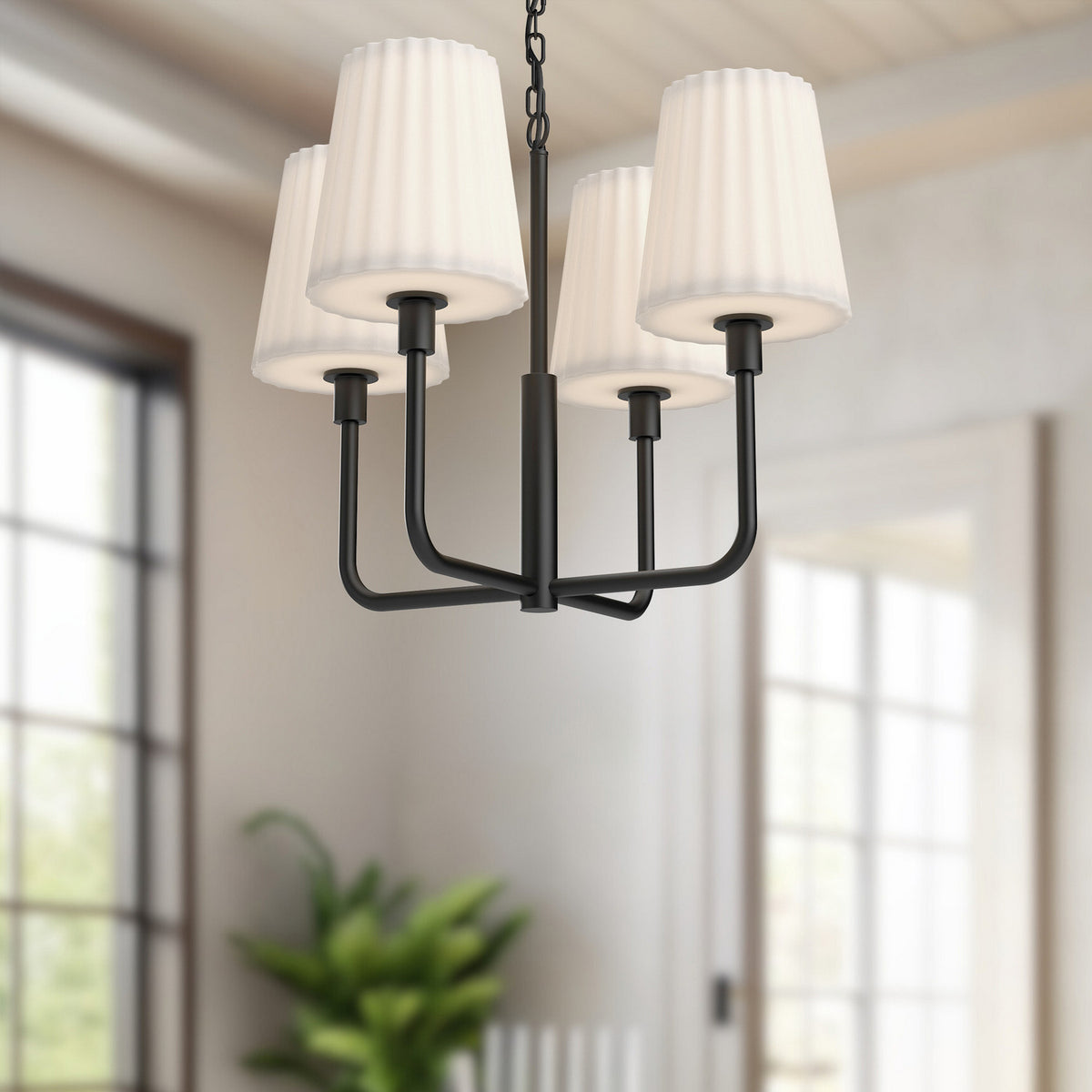 Alora - CH628423MBOP - Four Light Chandelier - Plisse - Matte Black/Opal Matte Glass