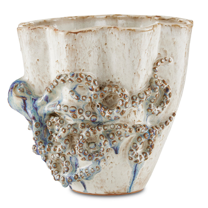 Currey and Company Vase from the Octopus collection in Cream/Reactive Blue finish