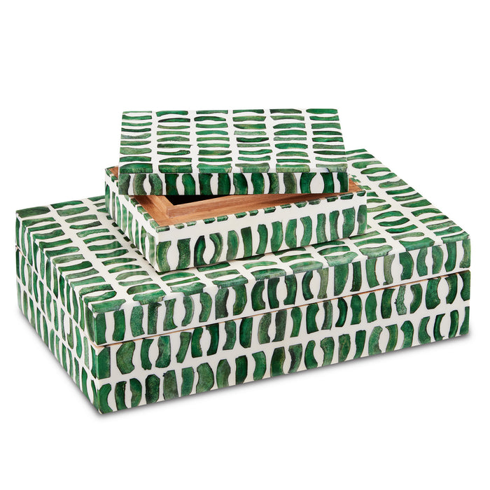 Currey and Company Box Set of 2 from the Emerald collection in Green/White finish