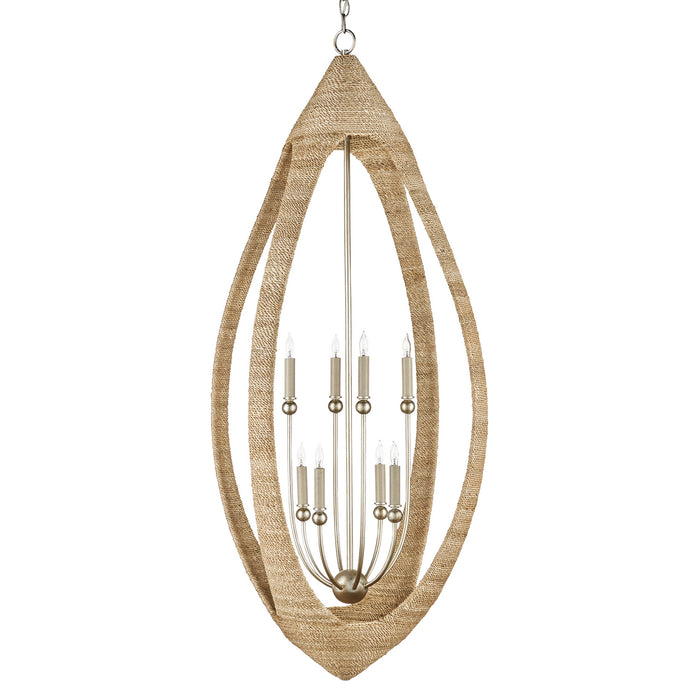 Currey and Company Eight Light Chandelier from the Menorca collection in Contemporary Silver Leaf/Smokewood/Natural Rope finish