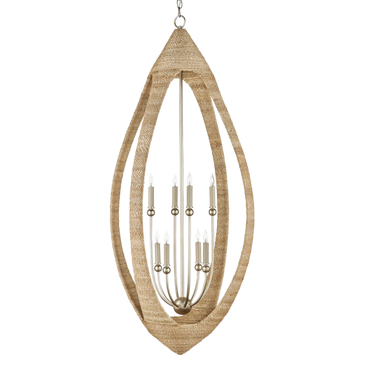 Currey and Company - 9000-0836 - Eight Light Chandelier - Menorca Collection - Contemporary Silver Leaf/Smokewood/Natural Rope