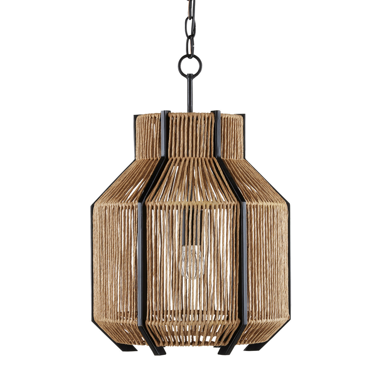Currey and Company - 9000-0922 - One Light Pendant - Mali Collection - Satin Black/Natural