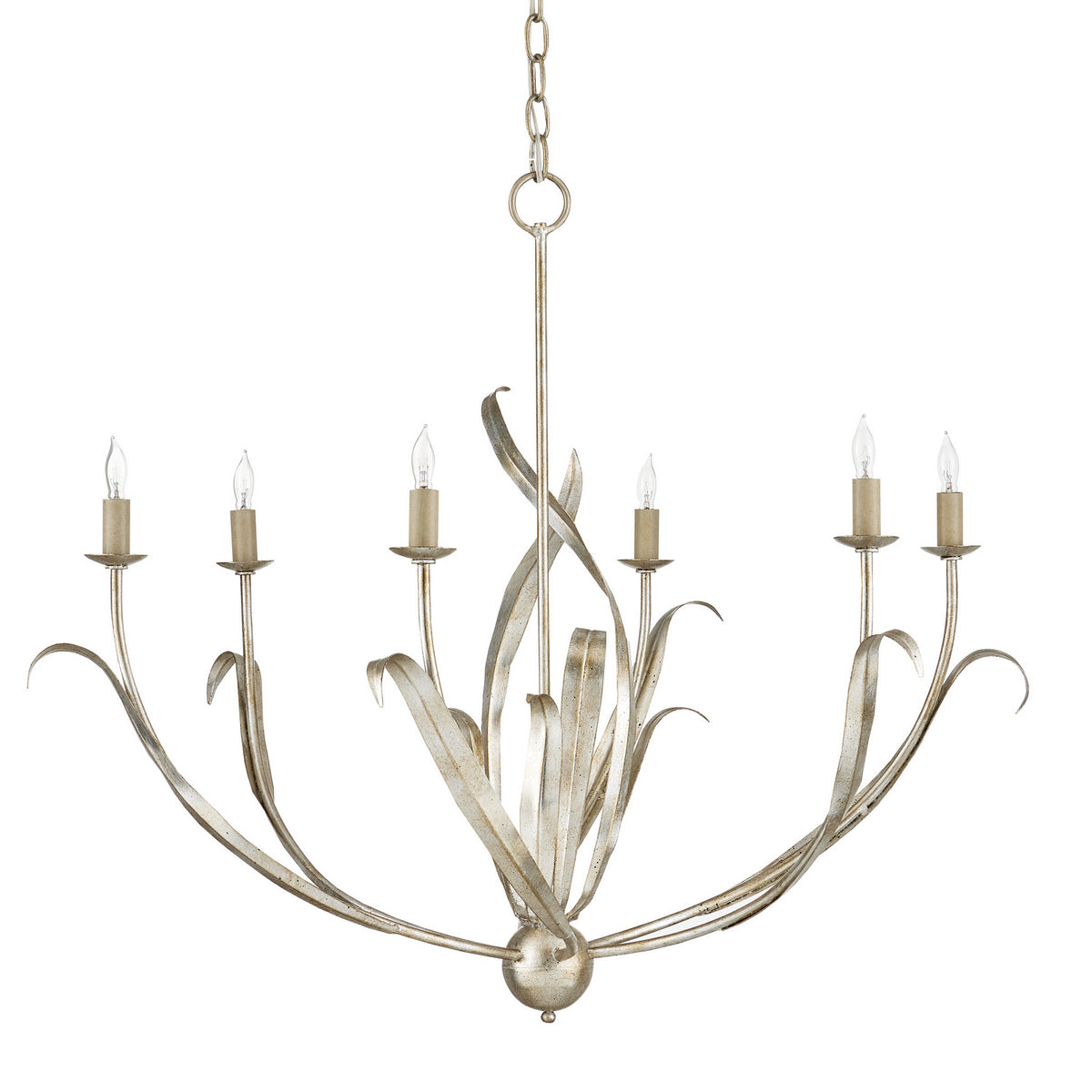 Currey and Company - 9000-0931 - Six Light Chandelier - Menefee Collection - Silver Granello