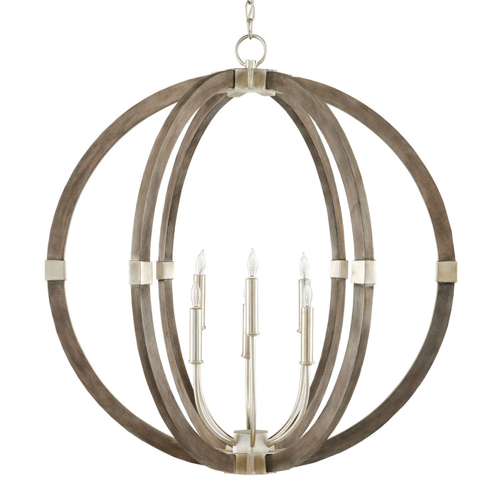 Currey and Company Six Light Chandelier from the Bastian collection in Contemporary Silver Leaf/Chateau Gray finish