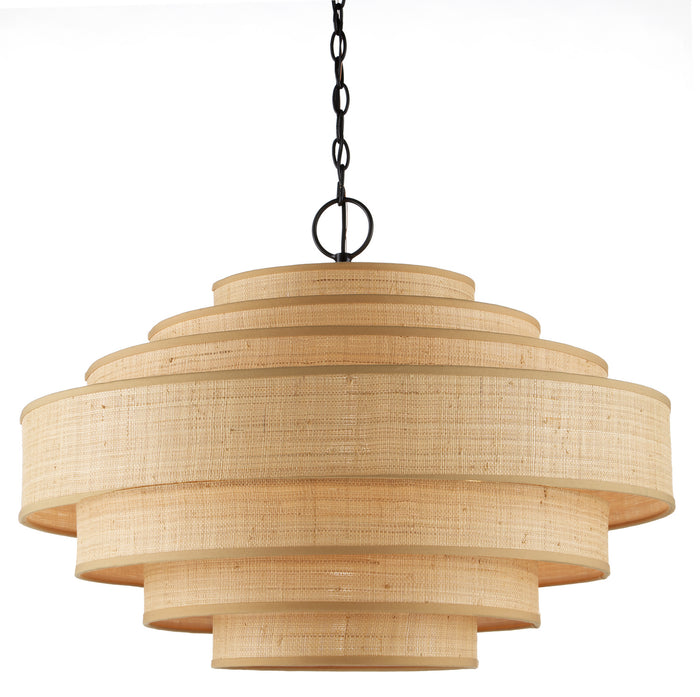 Currey and Company Six Light Chandelier from the Maura collection in Natural/Satin Black finish