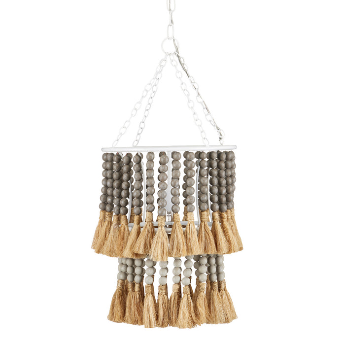 Currey and Company One Light Pendant from the Jamie Beckwith collection in Sugar White/Taupe/Dove Gray/Natural finish