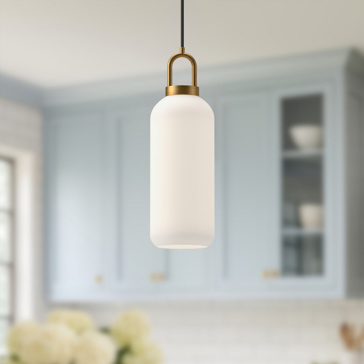 Alora - PD401505AGOP - One Light Pendant - Soji - Aged Gold/Opal Matte Glass