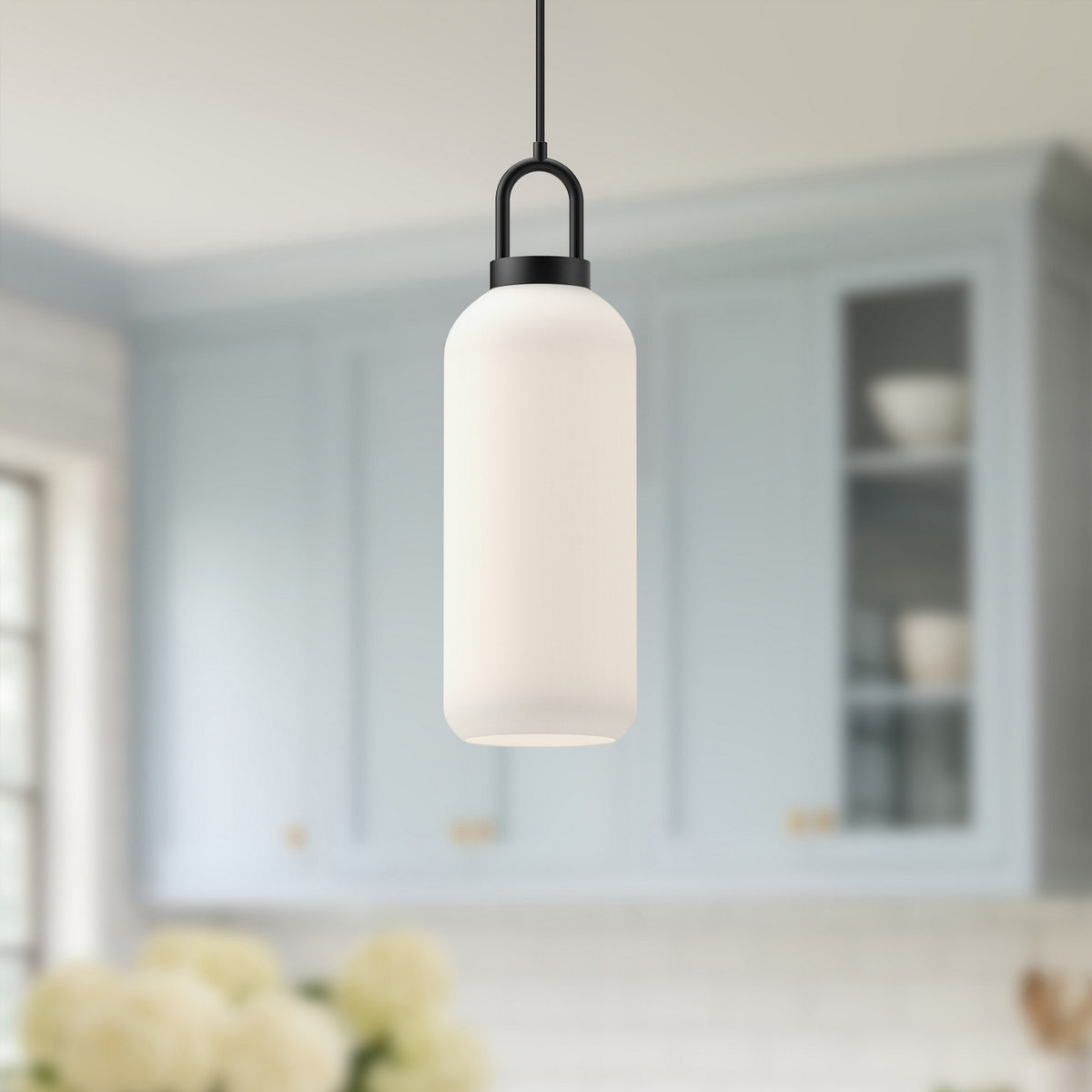 Alora - PD401505MBOP - One Light Pendant - Soji - Matte Black/Opal Matte Glass