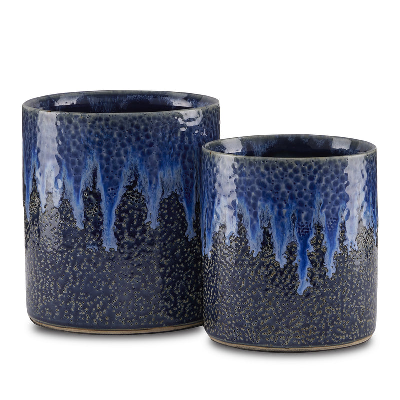 Currey and Company Cachepot from the Kelmscott collection in Dark Blue/Reactive Blue finish