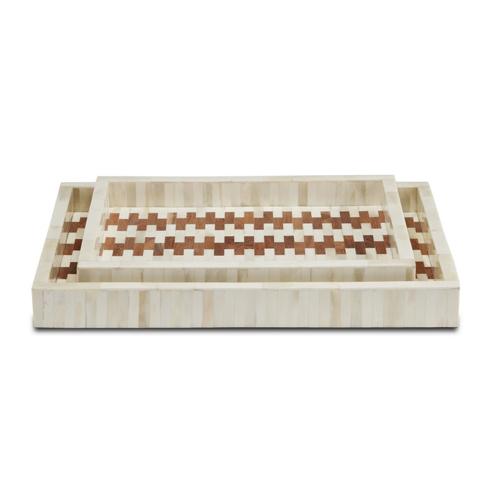 Currey and Company Tray Set of 2 from the Tia collection in White/Natural finish