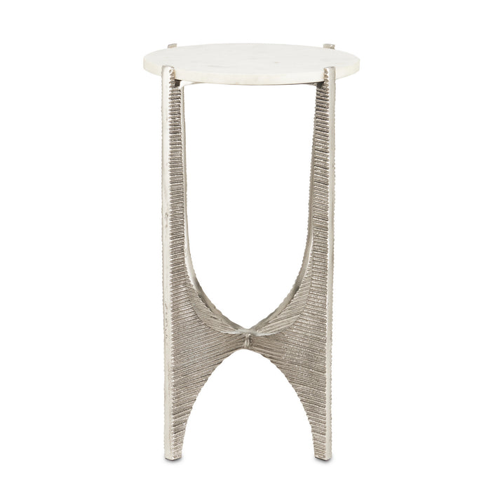 Currey and Company Accent Table from the Micha collection in Antique Nickel/White finish
