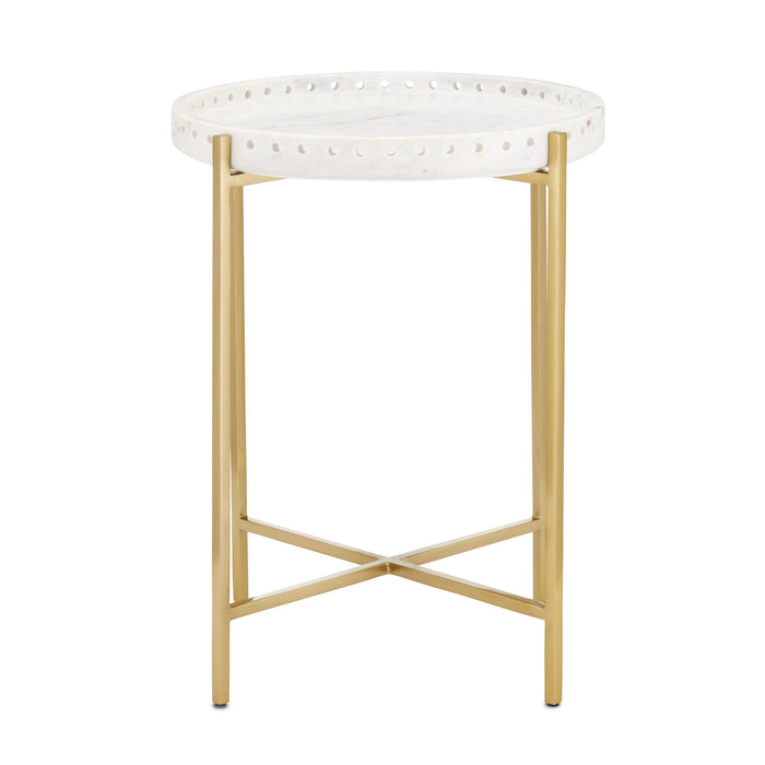 Currey and Company Accent Table from the Freya collection in White/Antique Brass finish