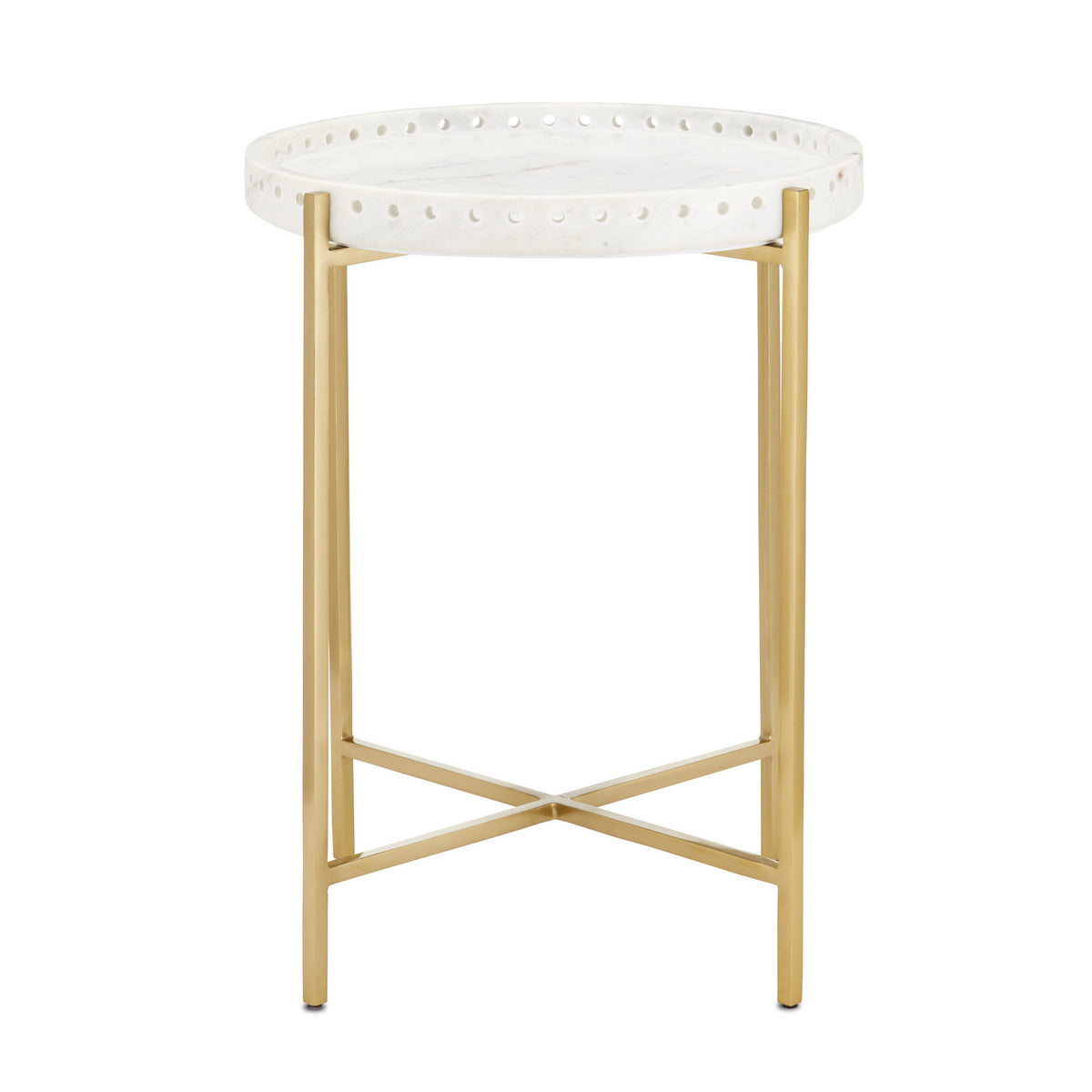 Currey and Company - 4000-0146 - Accent Table - Freya - White/Antique Brass