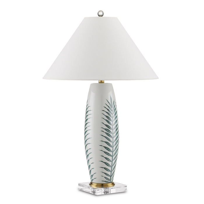 Currey and Company One Light Table Lamp from the Kenita collection in White/Green/Clear/Polished Brass finish