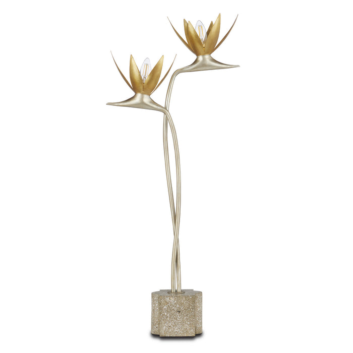 Currey and Company Two Light Table Lamp from the Paradiso collection in Contemporary Silver Leaf/Contemporary Gold Leaf/Abalone Polished Concrete finish
