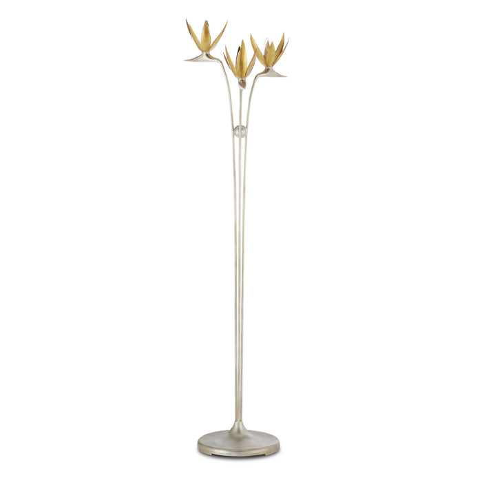 Currey and Company Three Light Floor Lamp from the Paradiso collection in Contemporary Silver Leaf/Contemporary Gold Leaf finish