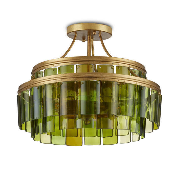 Currey and Company Three Light Semi-Flush Mount from the Vintner collection in Contemporary Gold Leaf/Green finish