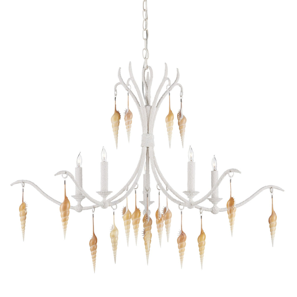 Currey and Company Five Light Chandelier from the Arcachon collection in Crushed Shell/Natural/Vanilla finish