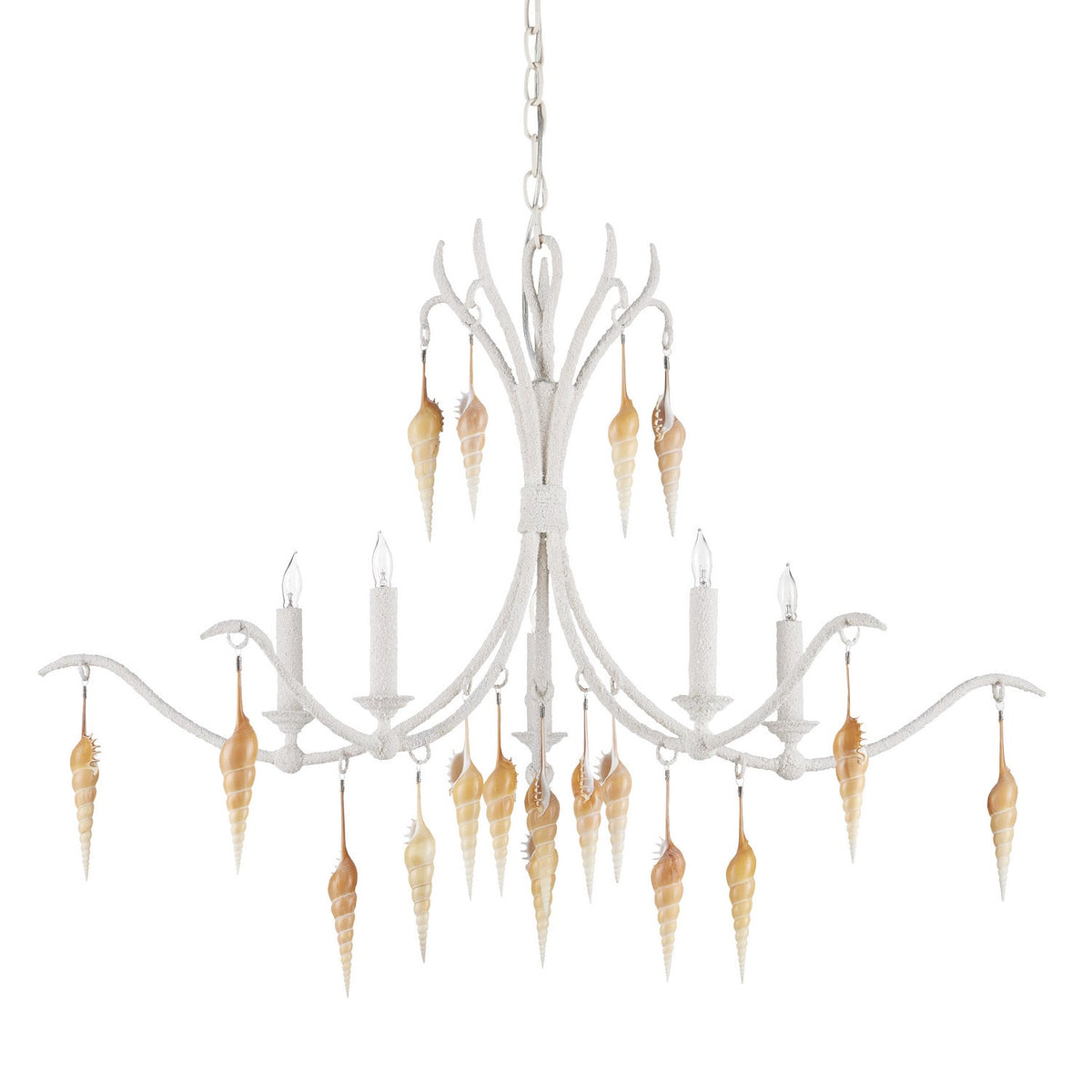 Currey and Company Five Light Chandelier from the Arcachon collection in Crushed Shell/Natural/Vanilla finish