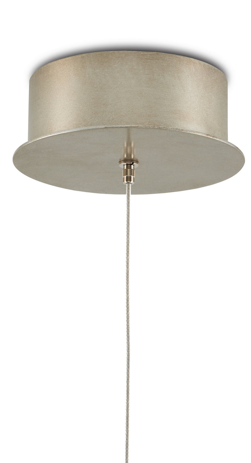 Currey and Company One Light Pendant from the Glace collection in White/Antique Brass/Silver finish