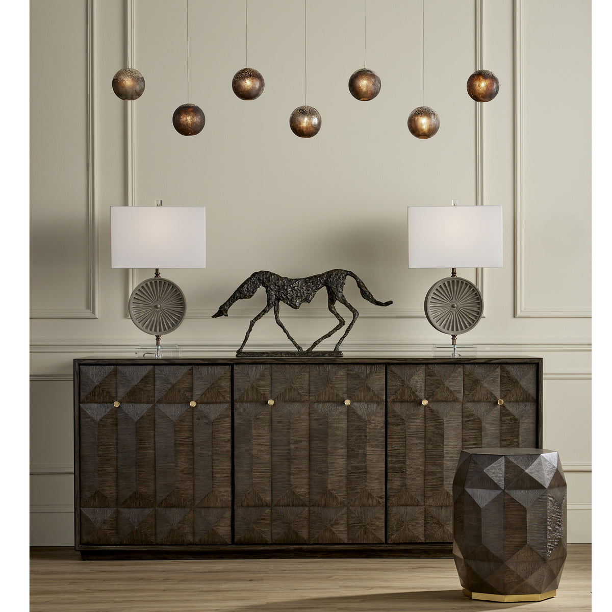 Currey and Company - 9000-1069 - Seven Light Pendant - Pathos Collection - Antique Silver/Antique Gold/Matte Charcoal