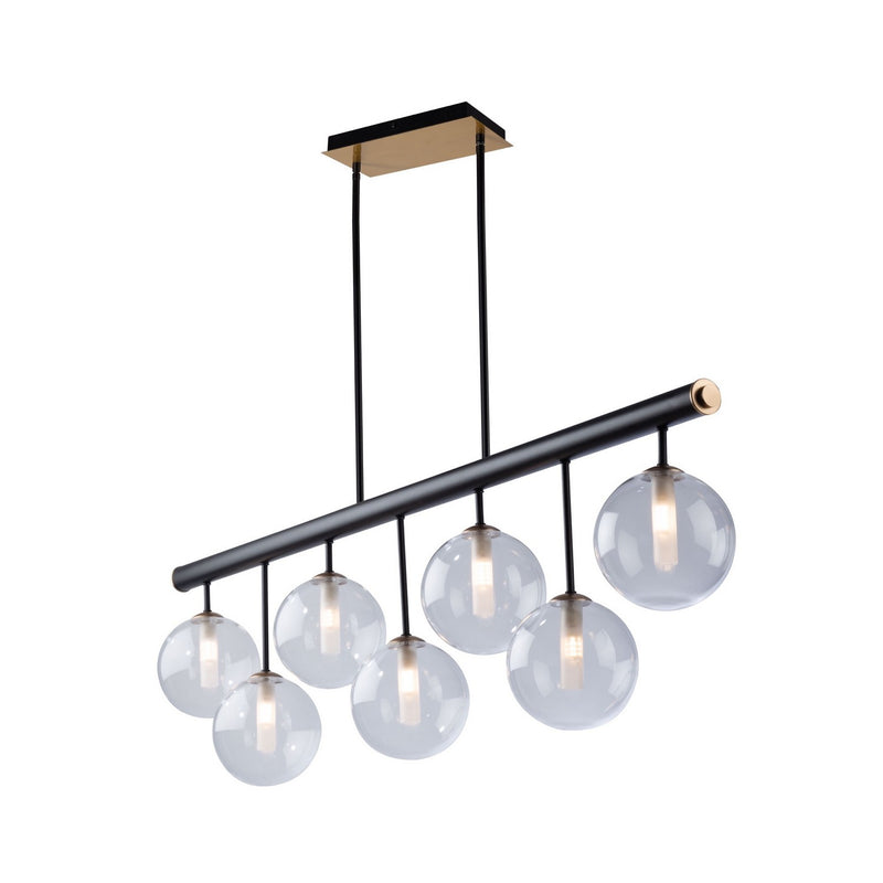 Artcraft Seven Light Island Pendant from the Aurelia collection in Matte Black & Brass finish