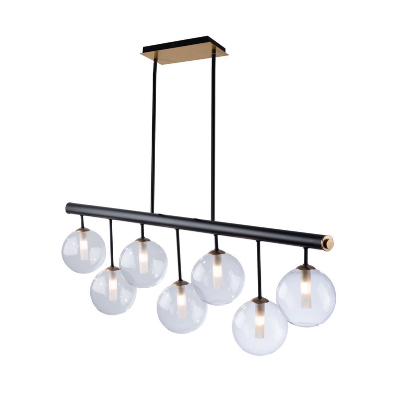 Artcraft Seven Light Island Pendant from the Aurelia collection in Matte Black & Brass finish