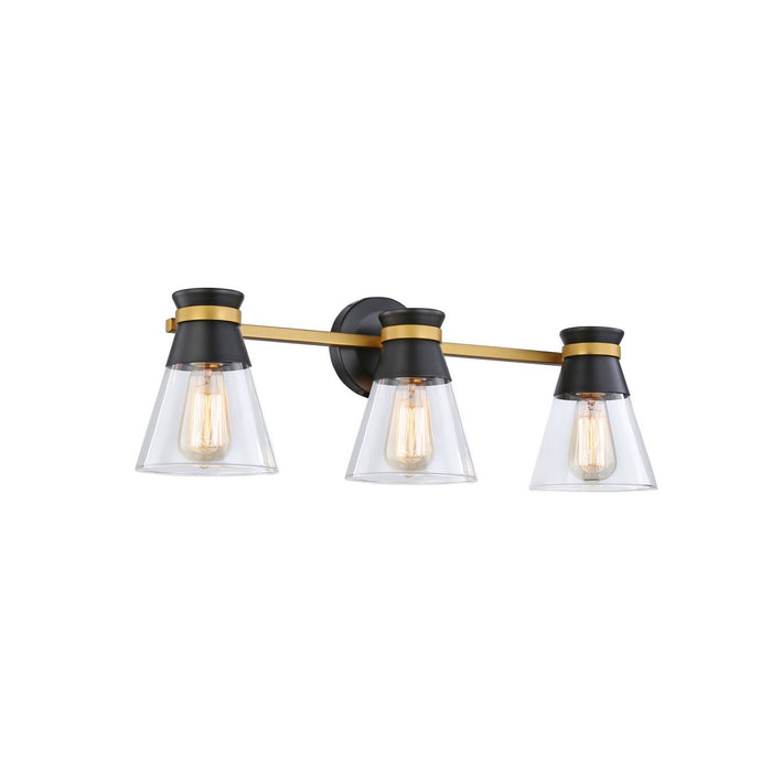 Artcraft Three Light Vanity from the Kanata collection in Black & Brushed Brass finish