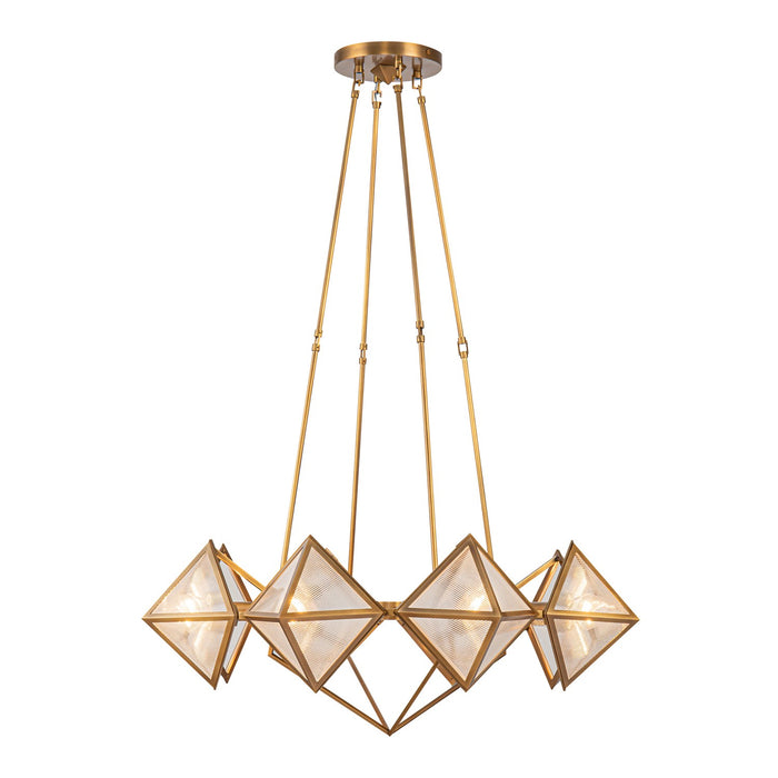 Alora Eight Light Chandelier from the Cairo collection in Vintage Brass/Clear Ribbed Glass finish