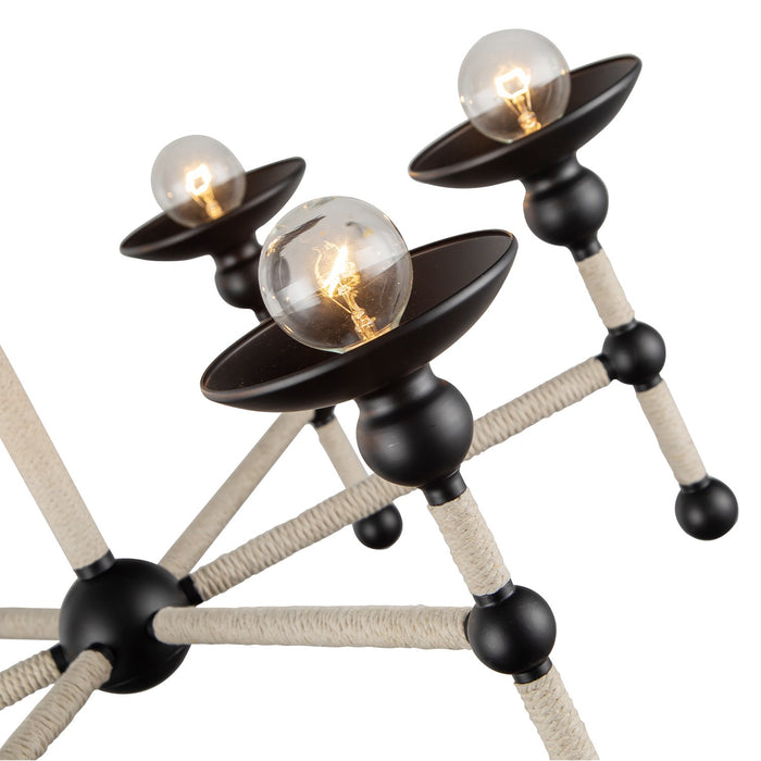 Alora Six Light Chandelier from the Nadine collection in Matte Black/Natural Cotton finish
