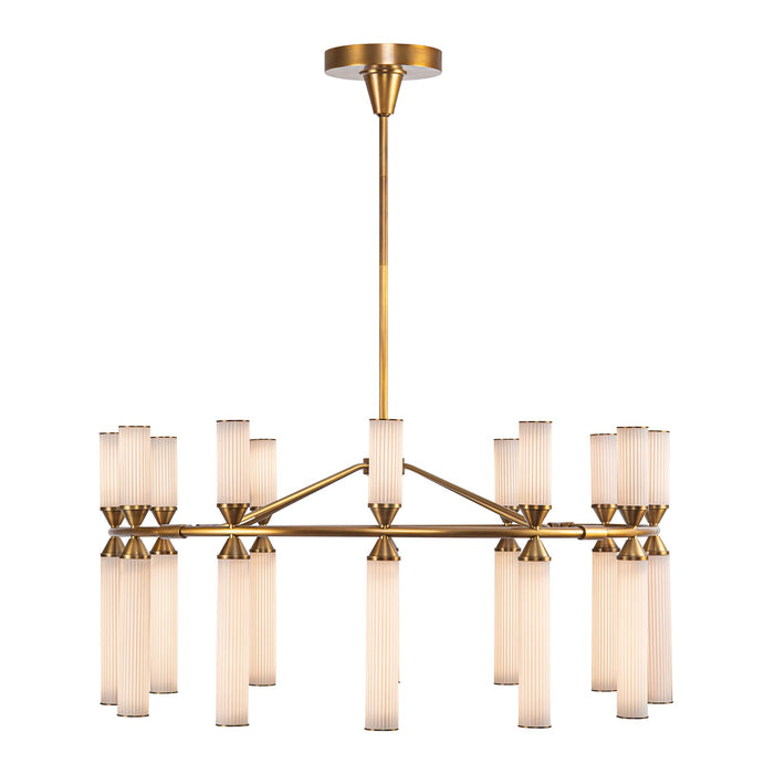 Alora LED Chandelier from the Edwin collection in Vintage Brass/Frosted Ribbed Glass finish